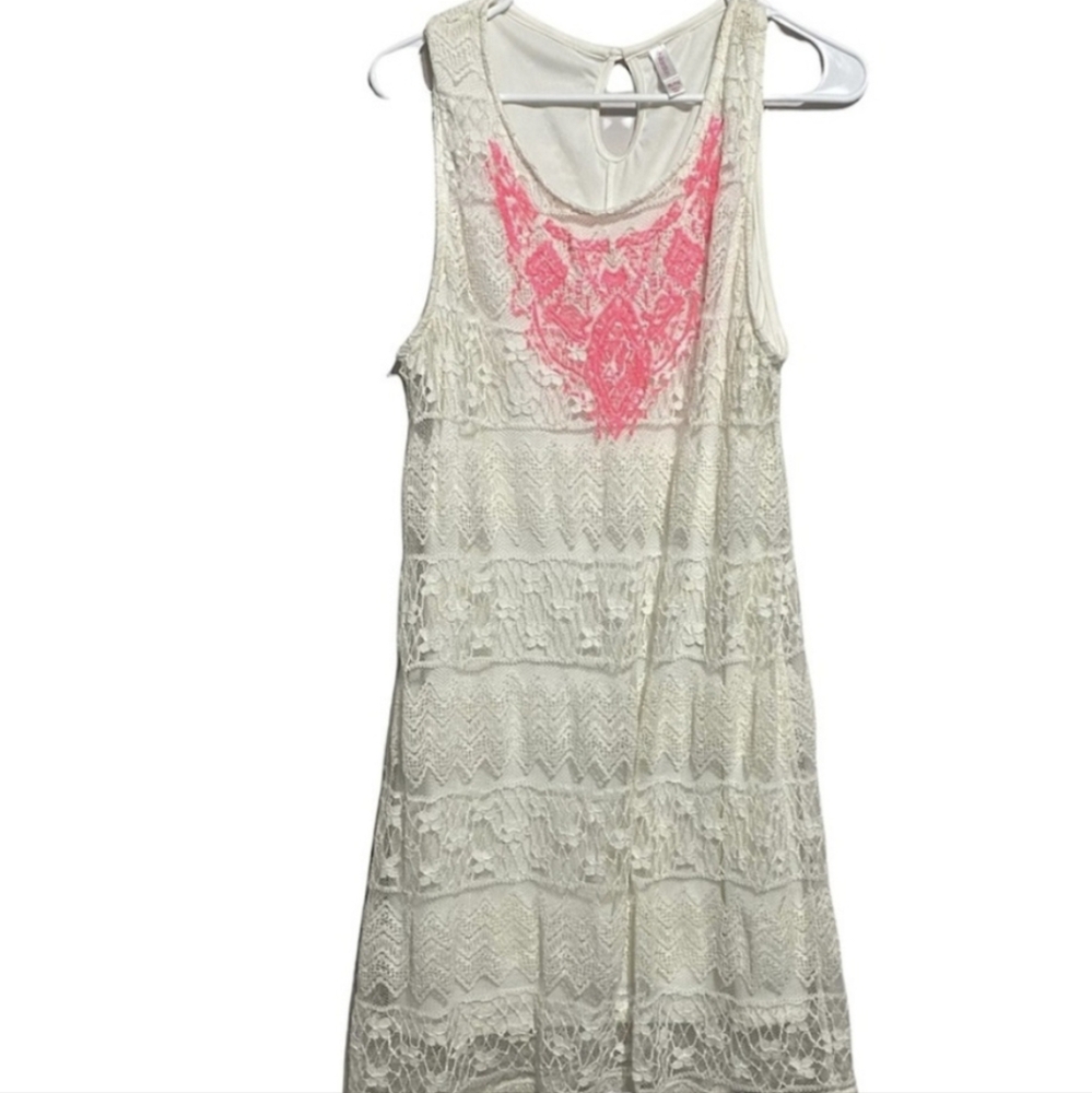 Xhilaration White Mini Dress with Pink Accent